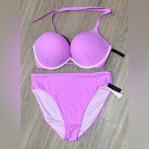 Victoria’s Secret Bombshell Bikini 36DD, XL bottom push-up pink purple-ish NWT